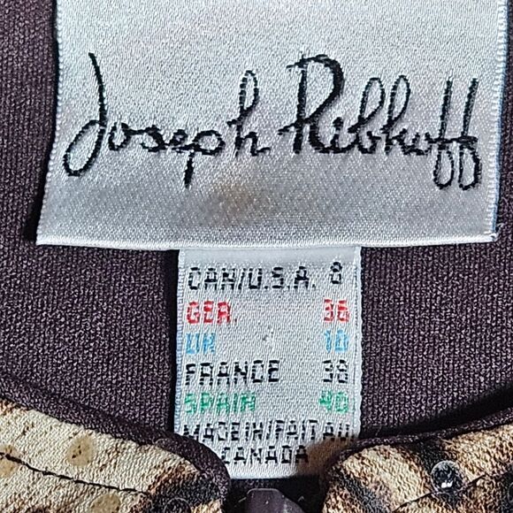 Joseph Ribkoff Sequin Brown & Tan Animal Print Double Zip Jacket Lined Blouse - Picture 7 of 14